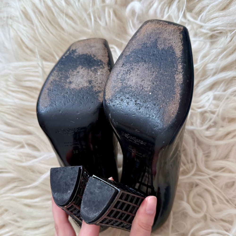 Yves Saint Laurent Black Patent Cage Heels - Picture 5 of 9